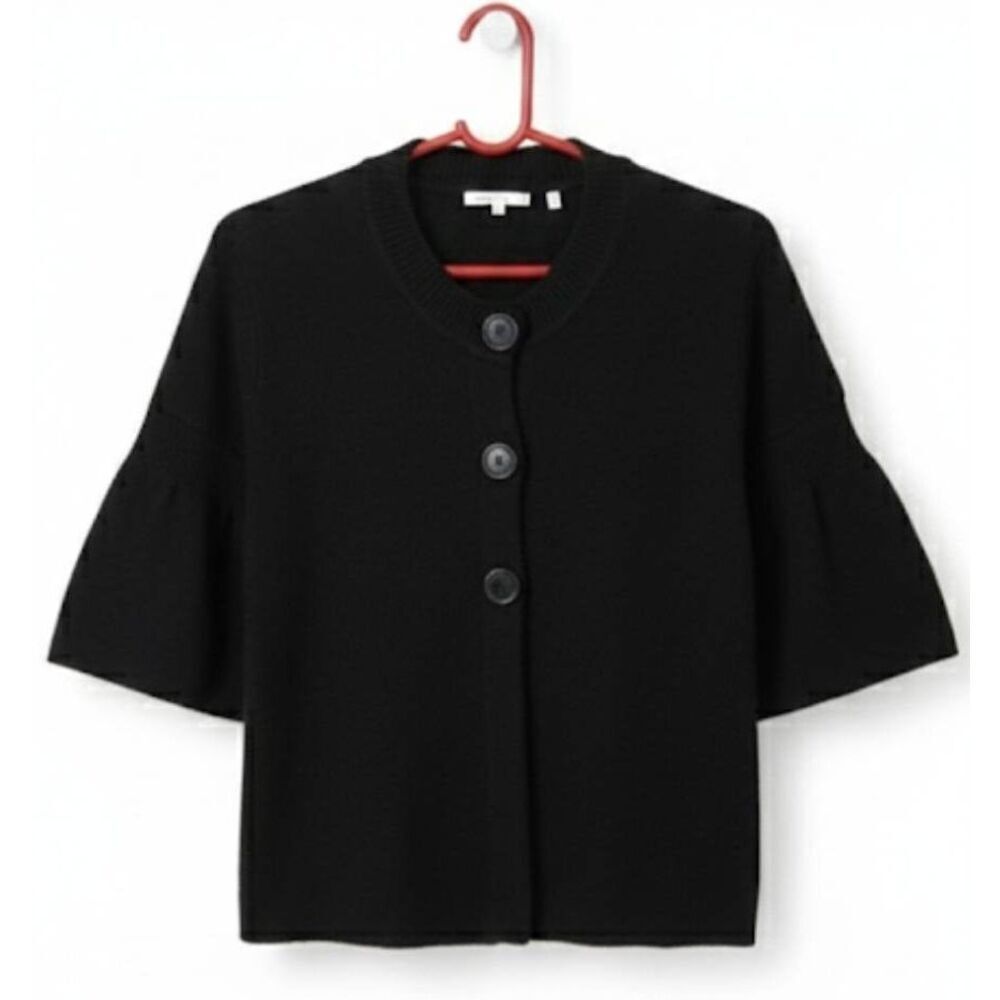 Vince womens small bishop sleeve sweater 100% cashmere black 3 button cardigan